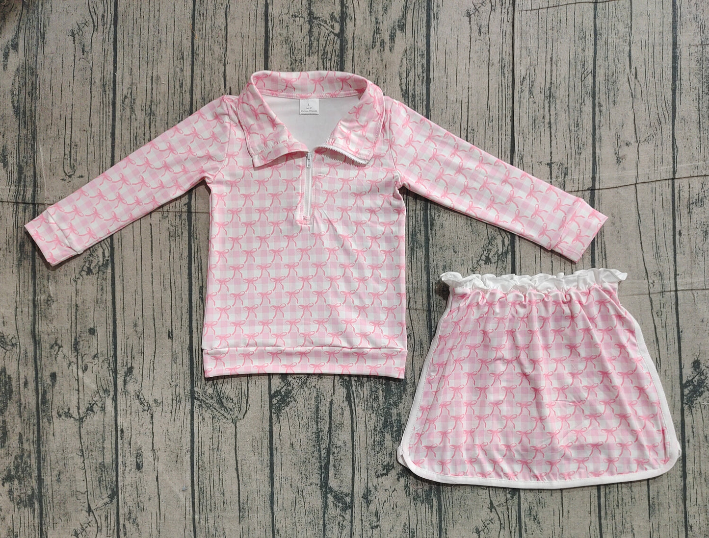 presale GLD1014 Baby Girls Pink Bows Zip Top Skort Bottoms Clothes Sets D 1127