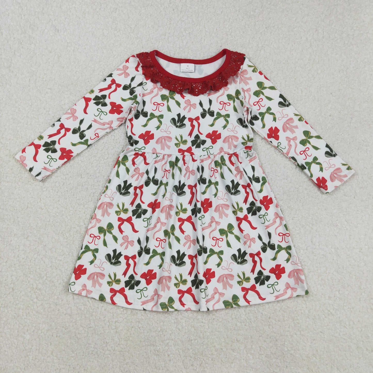 GLD1036 Baby Girls Long Sleeves Colorful Bows Christmas Knee Length Dresses D 829