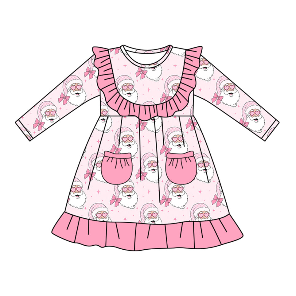presale GLD1037 Santa Claus Pink Pocket Lace Long Sleeve Dress D 5.9
