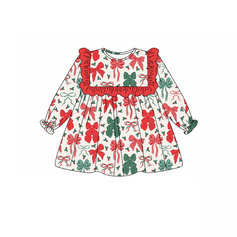 GLD1046 Baby Girls Christmas Red Green Bows Knee Length Dresses D 6.25