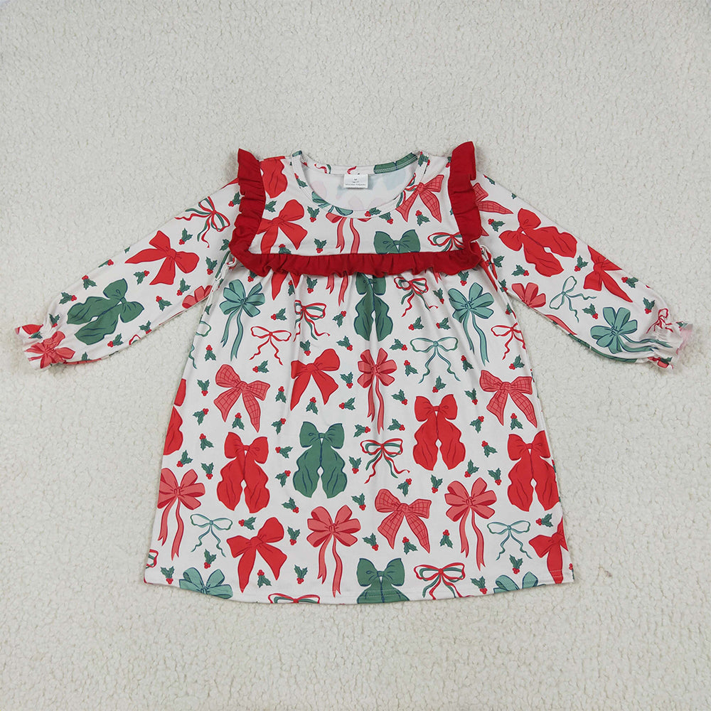 Sibling Baby Girls Christmas Red Green Bows Rompers Dresses Outfits D 1027