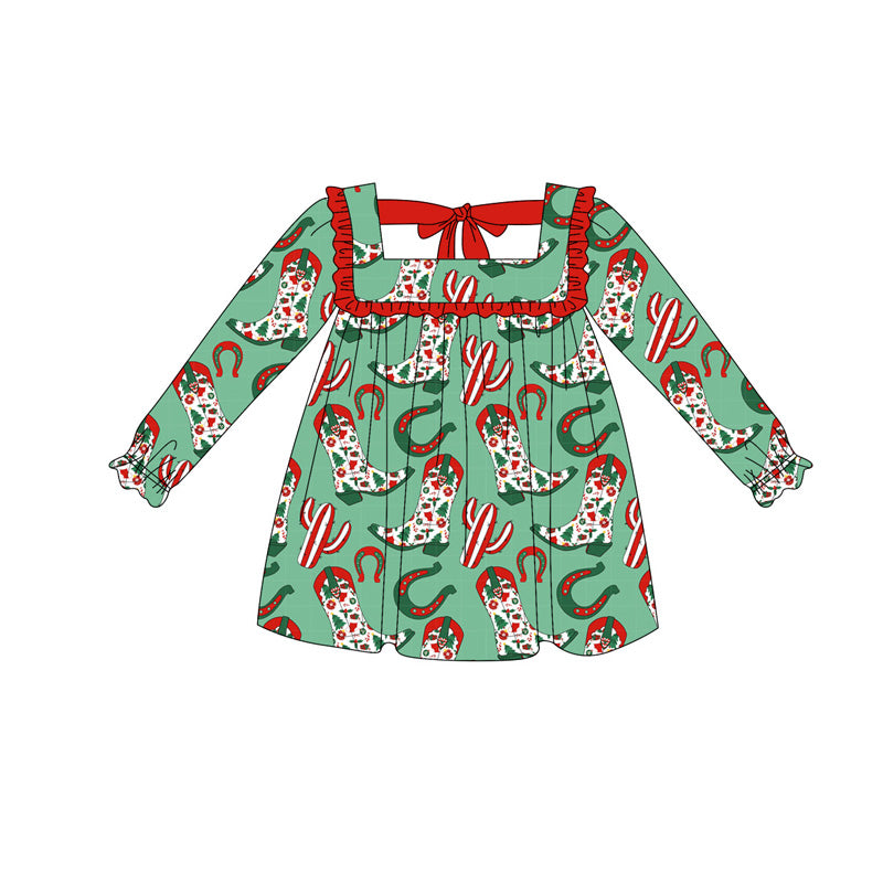 presale GLD1056 Christmas tree boots cactus western baby girls dresses D 5.15