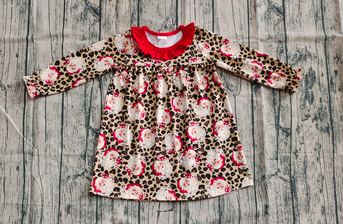 GLD1065 Baby Girls Christmas Santa Leopard Knee Length Dresses D 5.26