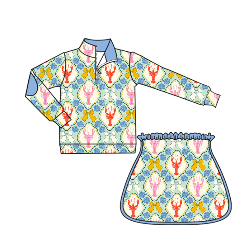 presale GLD1096 Baby Girls Long Sleeves Bows Crayfishes Plaid Zipper Top Skorts Yoga Set D 5.30
