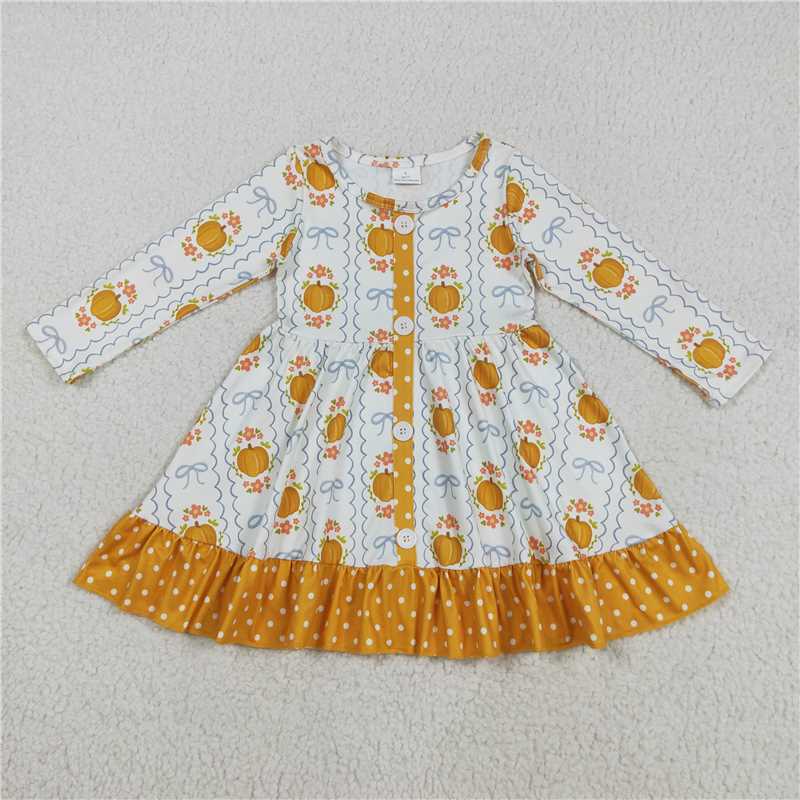 Sibling Baby Girls Yellow Pumpkins Bows Plaid Tunic Ruffle Pant Fall Set Romper Dress D 901