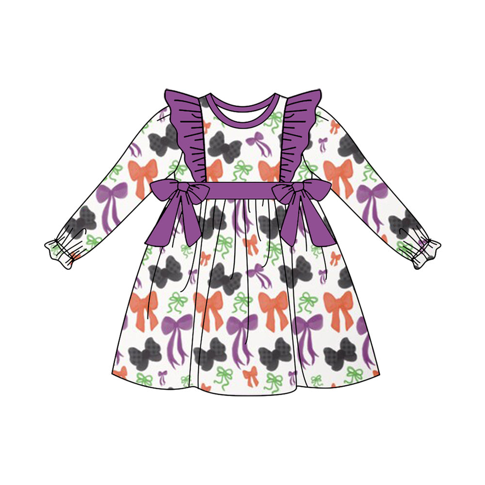 presale GLD1113 Baby Girls Long Ruffle Sleeves Colorful Bows Plaid Knee Length Dresses D 7.17