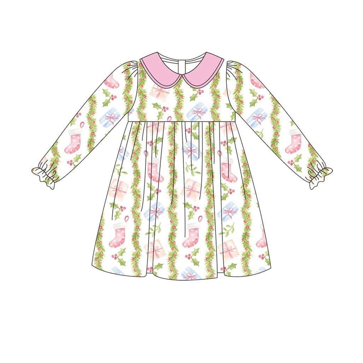 presale GLD1133 Baby Girls Long Ruffle Sleeves Gifts Floral Stripe Knee Length Dresses D 6.14