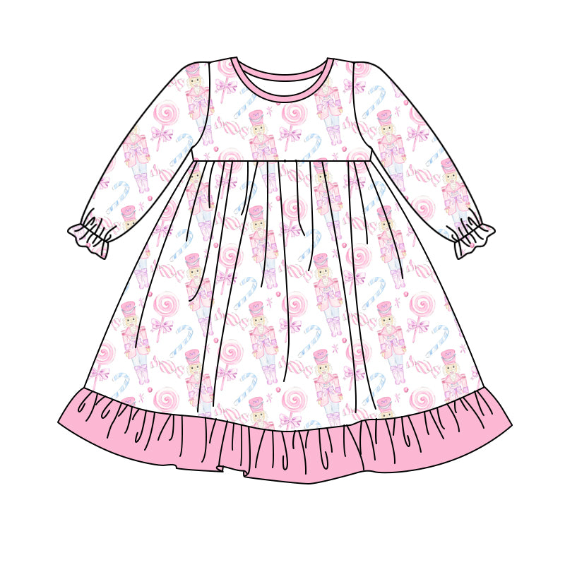 presale GLD1139 Cartoon Nutcracker Lollipop Pink and White Long Sleeve Dress D 6.16