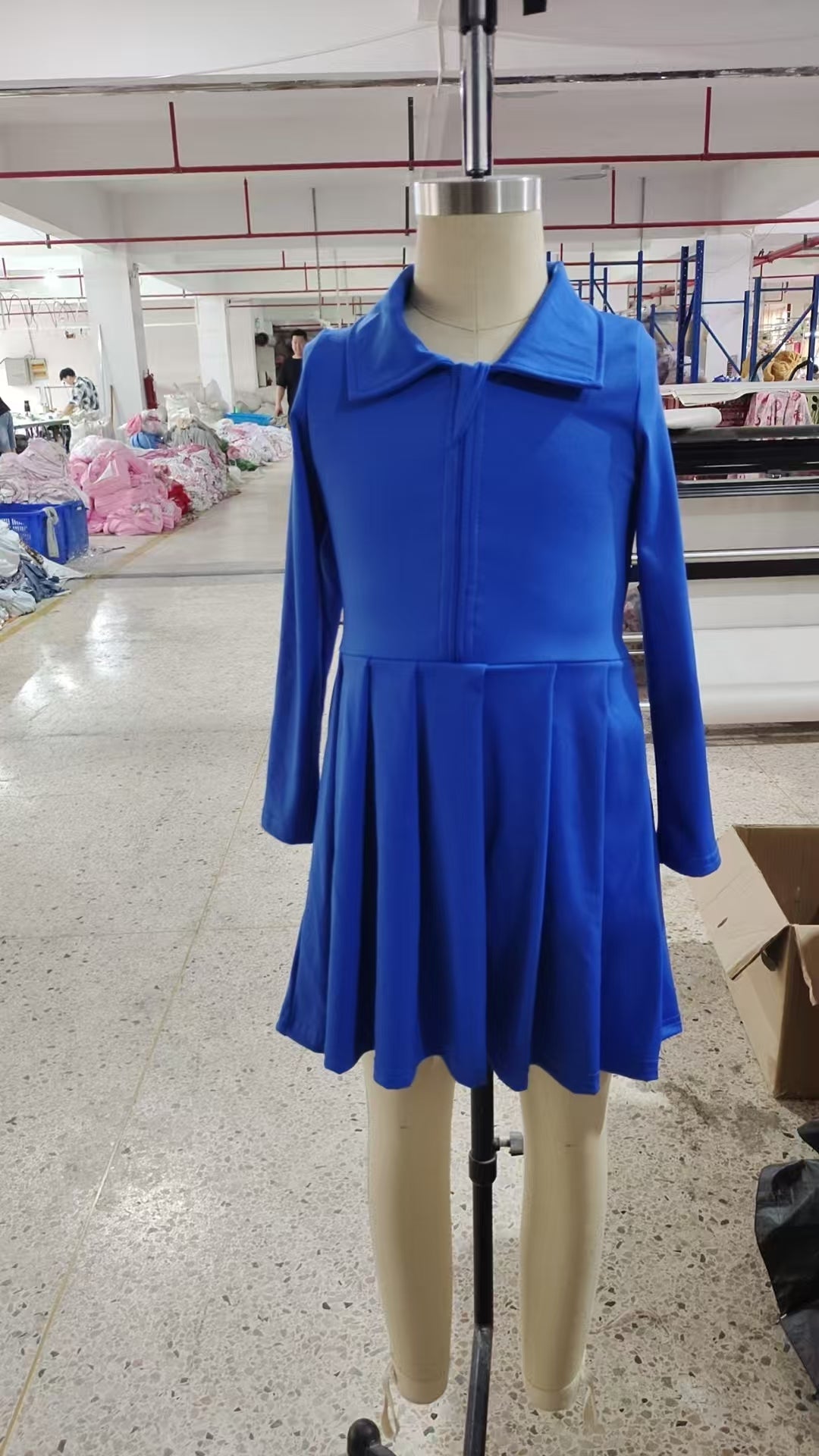 GLD1144 Baby Girls Hot Blue Long Sleeves Zipper Knee Length Dresses D 7.14