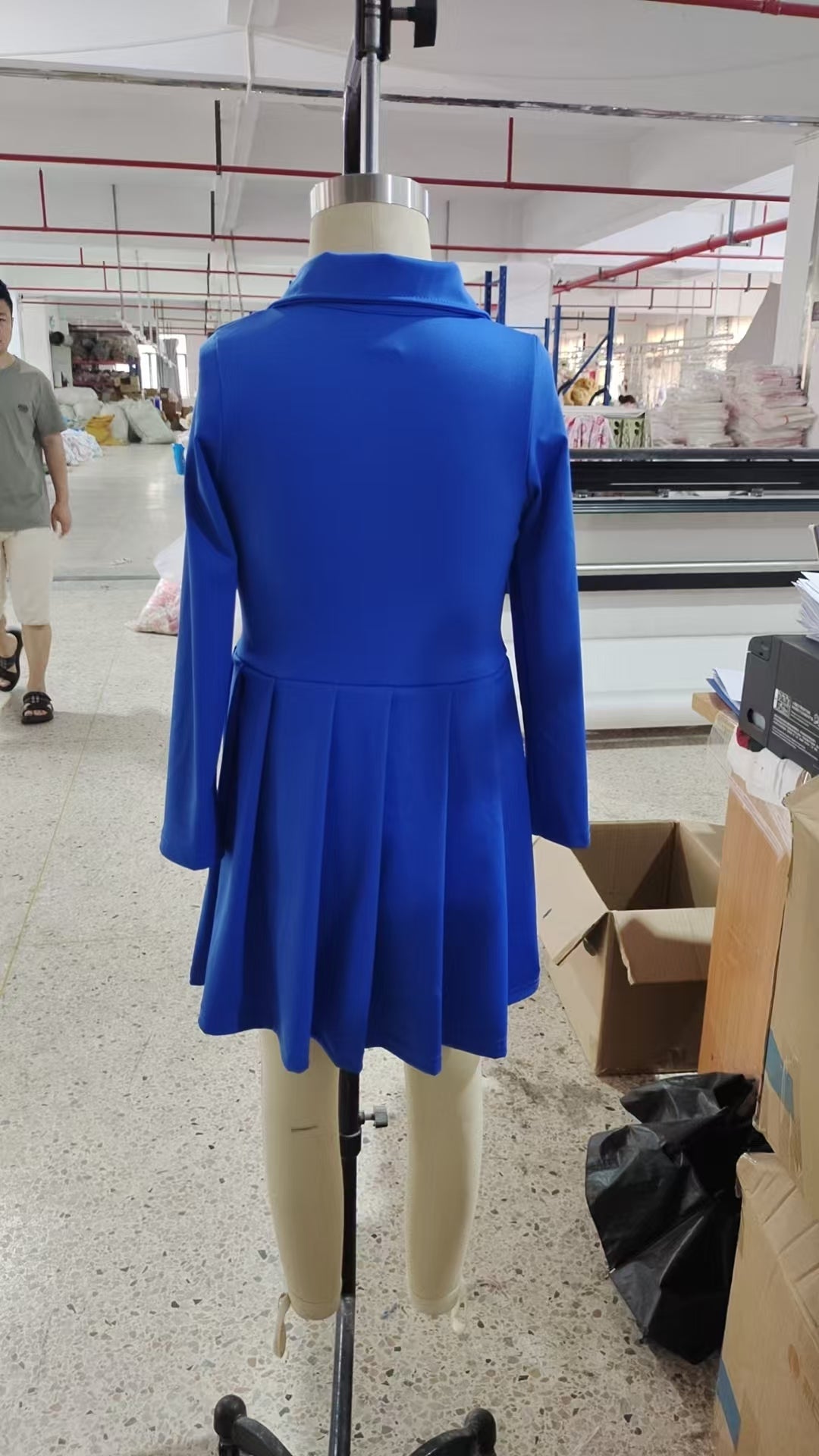 GLD1144 Baby Girls Hot Blue Long Sleeves Zipper Knee Length Dresses D 7.14