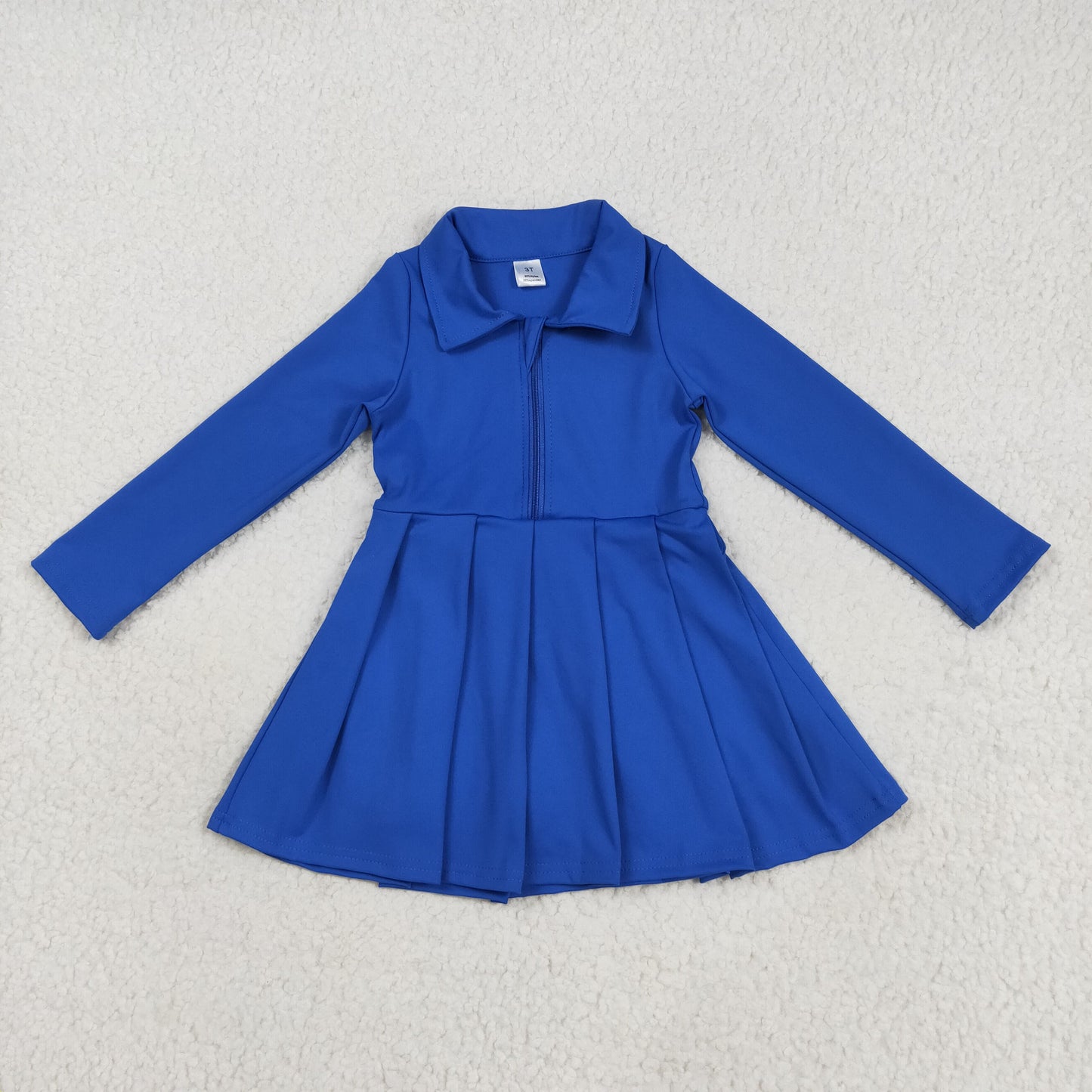 GLD1144 Baby Girls Hot Blue Long Sleeves Zipper Knee Length Dresses D 7.14
