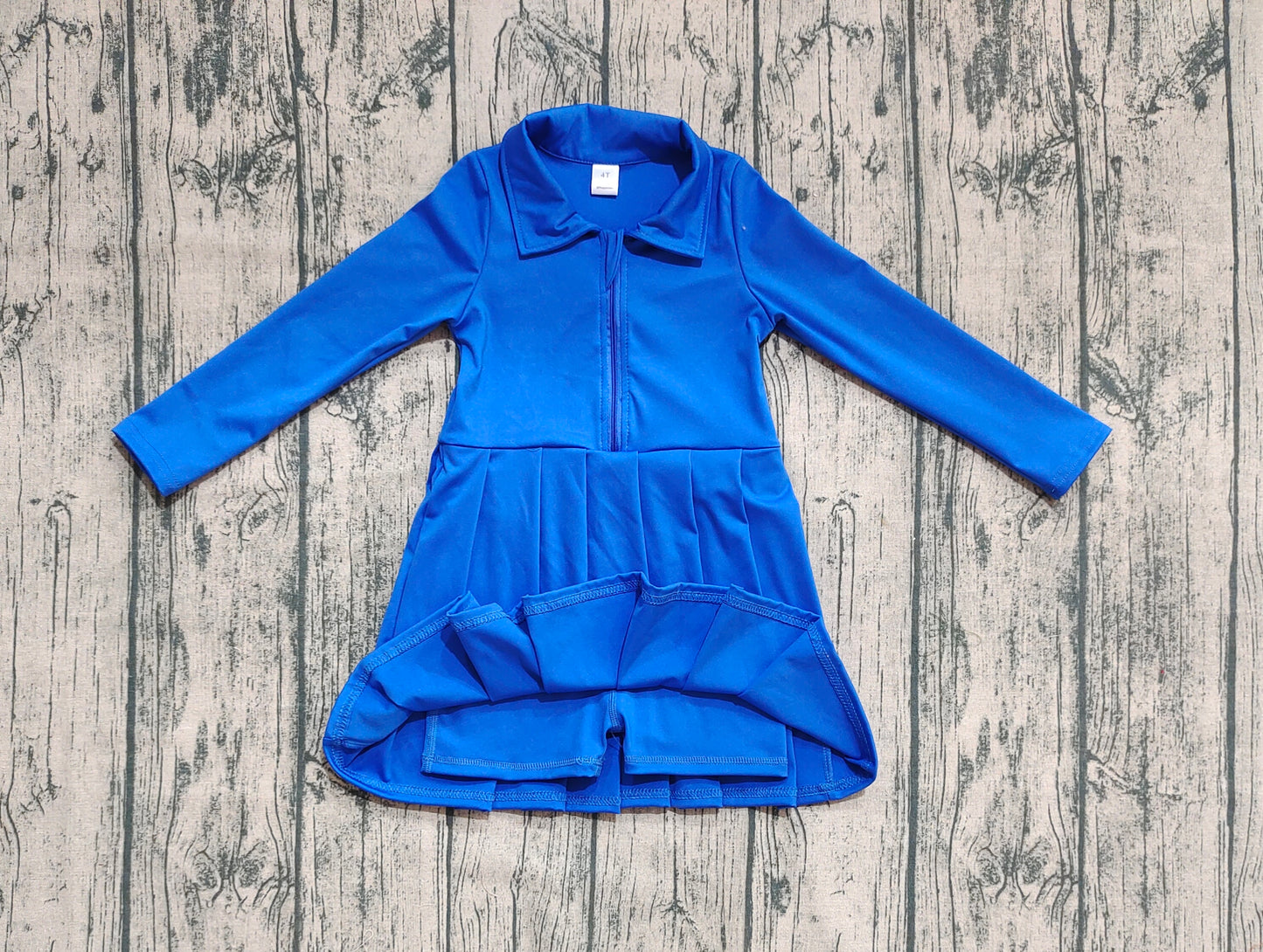 GLD1144 Baby Girls Hot Blue Long Sleeves Zipper Knee Length Dresses D 7.14