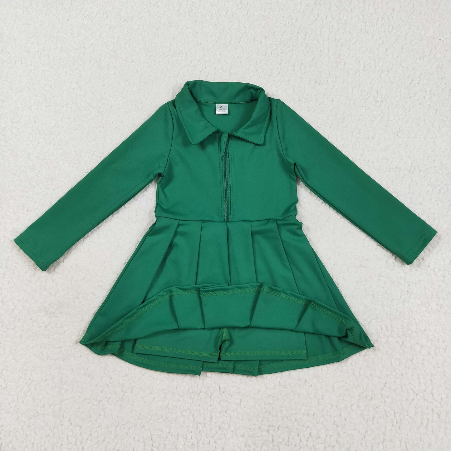 GLD1148 Baby Girls Green Long Sleeves Zipper Knee Length Dresses D 7.14