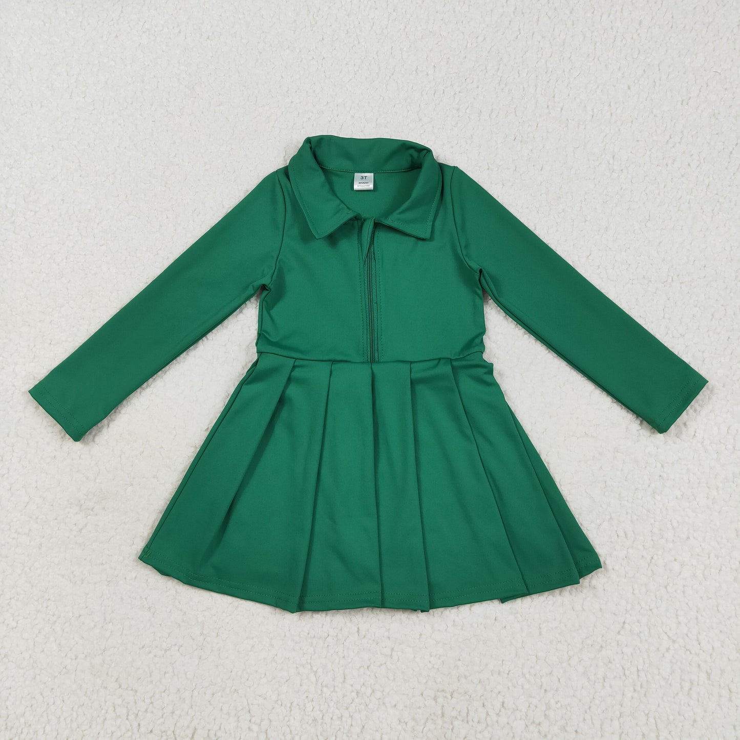 GLD1148 Baby Girls Green Long Sleeves Zipper Knee Length Dresses D 7.14