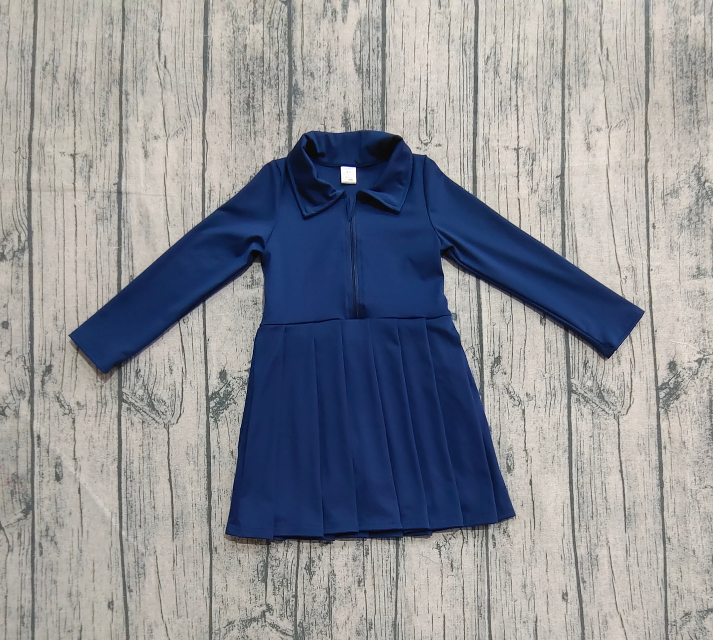 presale GLD1151 Baby Girls Navy Long Sleeves Zipper Knee Length Dresses D 7.8
