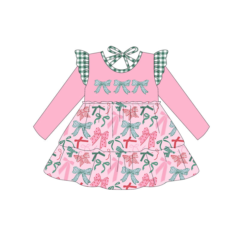 presale GLD1168 Baby Girls Long Sleeves Floral Bows Knee Length Dresses D 6.25