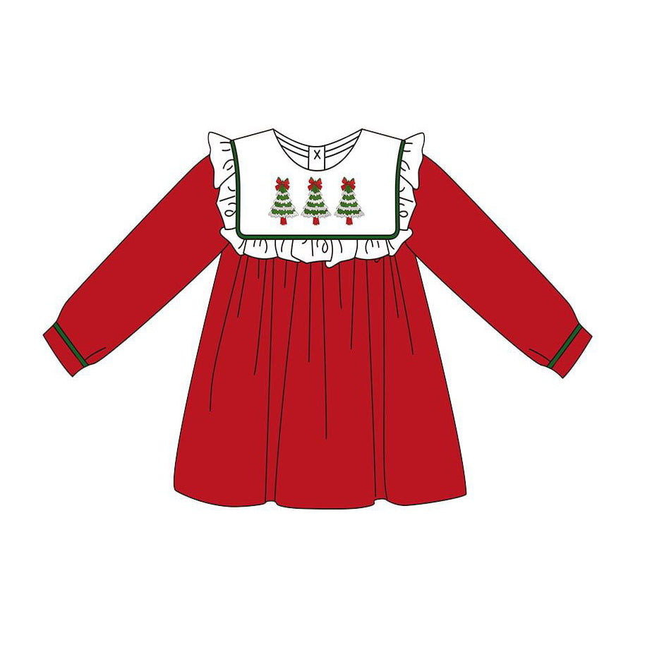 presale GLD1188 Baby Girls Red Long Sleeves Bows Trees Knee Length Dresses D 7.5
