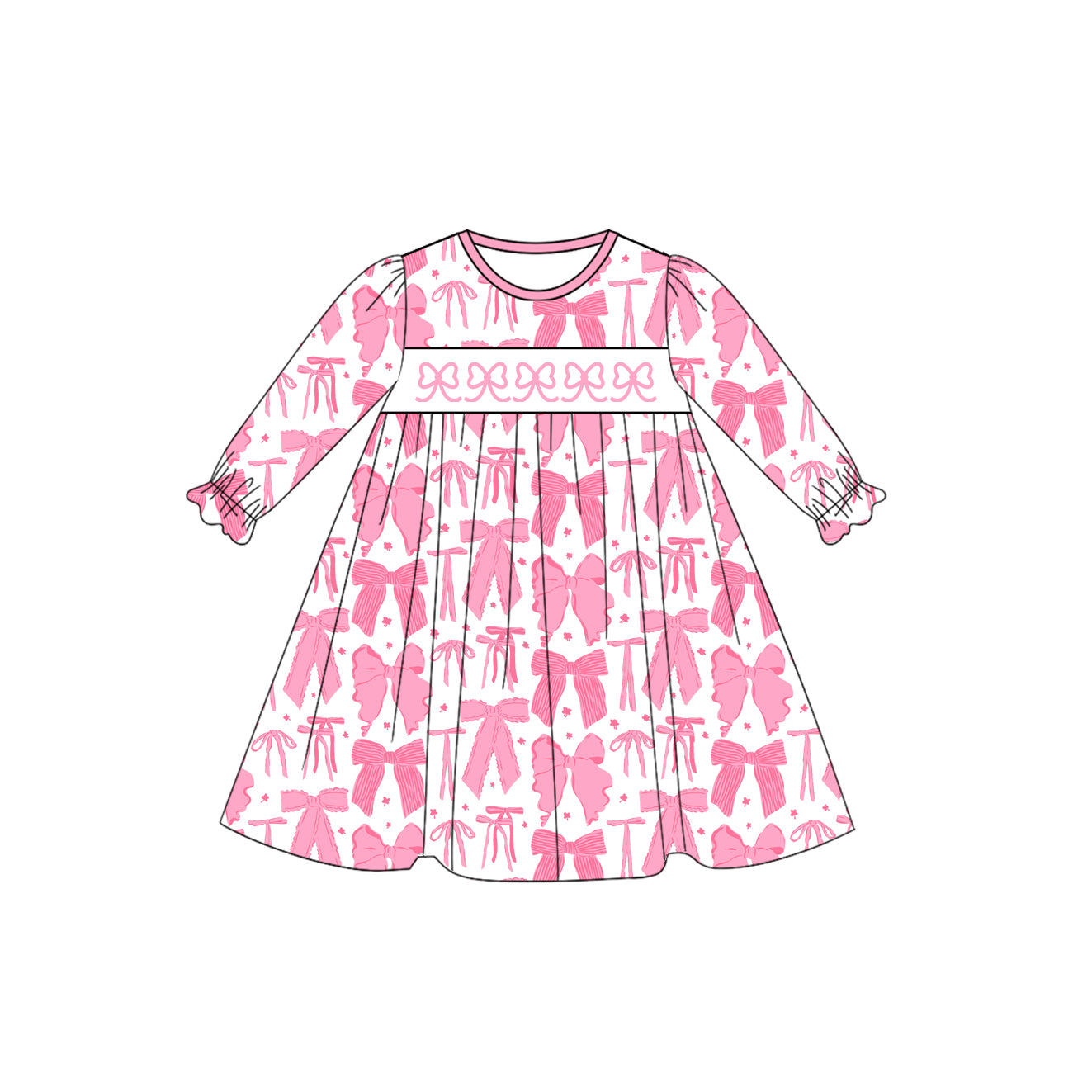 presale GLD1205 Baby Girls Long Ruffle Sleeves Pink Bows Plaid Knee Length Dress D 7.15