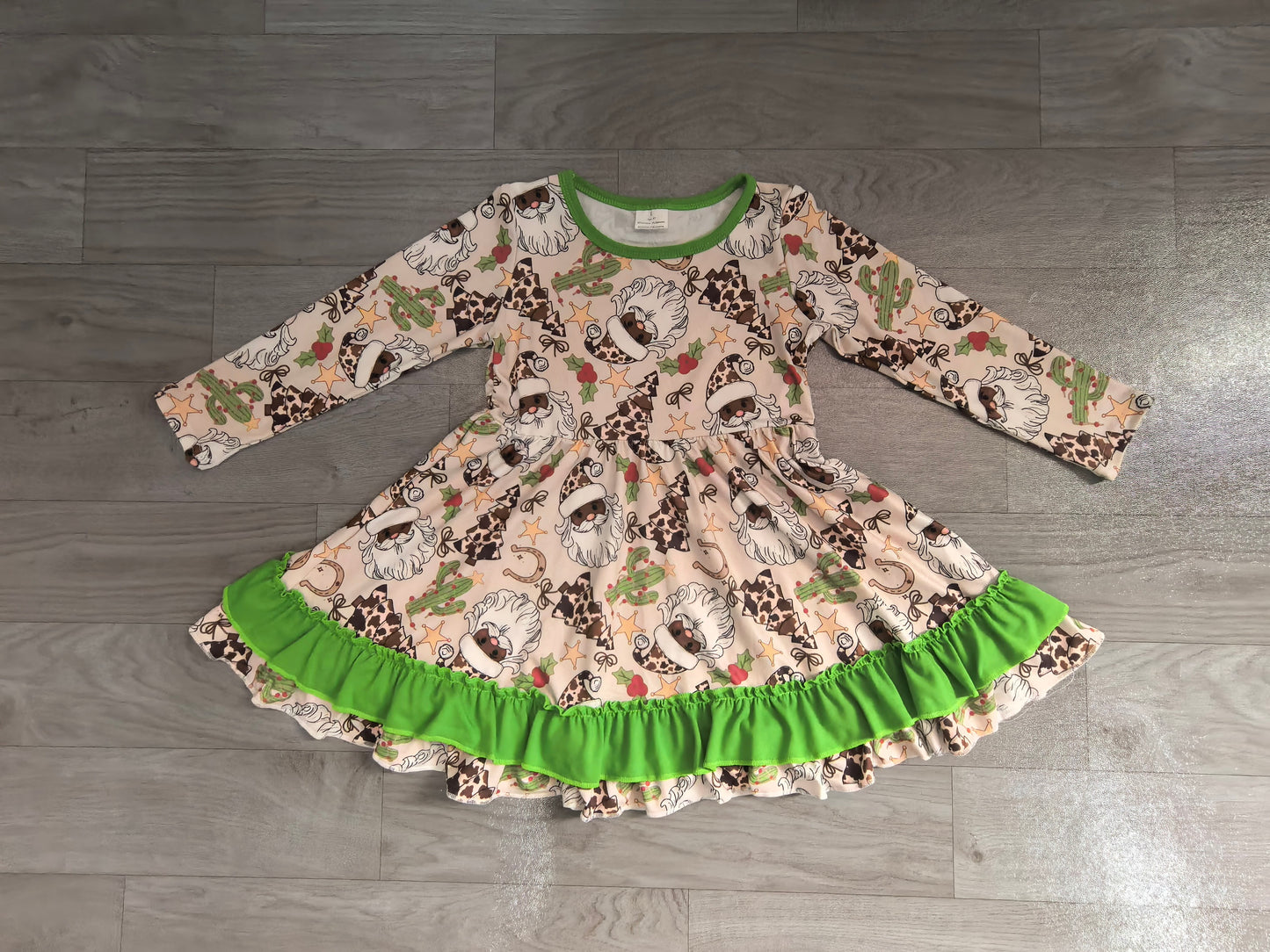 pre order rodeo cow print santa Chritmas tree ruffle dress