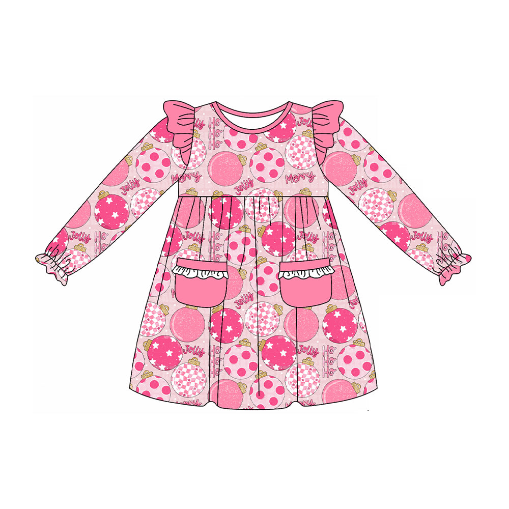 presale GLD1239 Baby Girls Pink Lights Pockets Merry Christmas Knee Length Dresses D 7.21