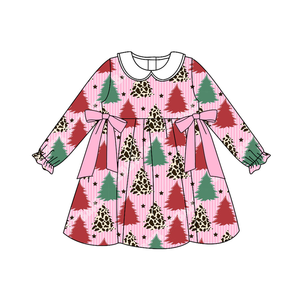 presale GLD1242 Baby Girls Green Red Christmas Trees Stars Knee Length Dresses D 7.21