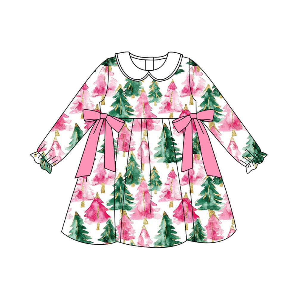presale GLD1246 Baby Girls Christmas Trees Plaid Ruffle Knee Length Dresses D 7.28