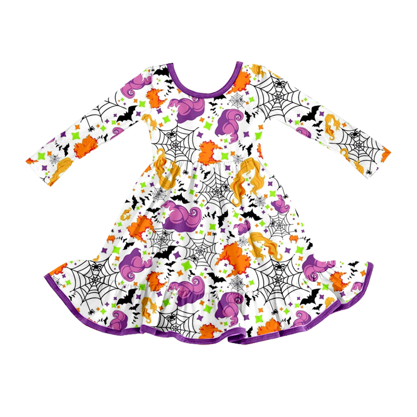 GLD1249 Baby Girls Cartoon Hairs Spider Halloween Ruffle Knee Length Dresses D 903