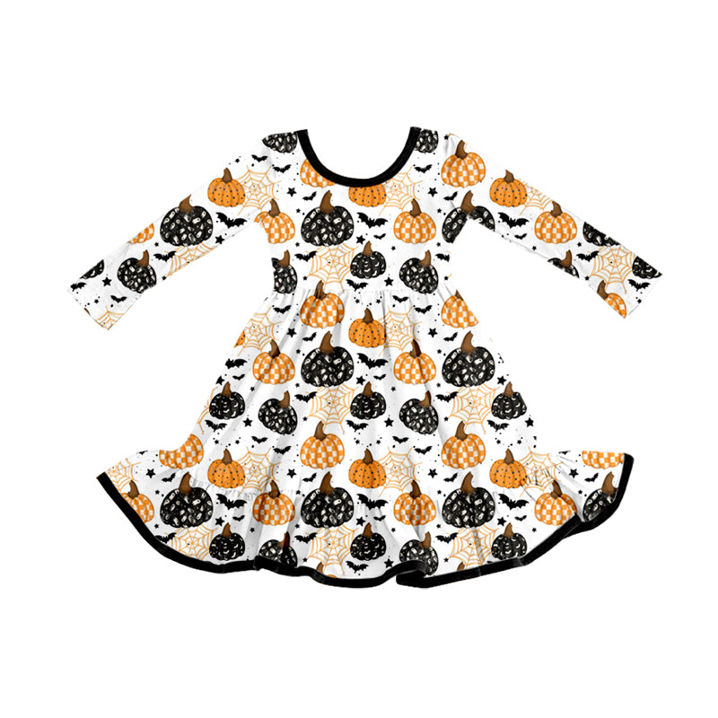 presale GLD1261 Baby Girls Ghost Bat Pumpkins Plaid Halloween Knee Length Dresses D 8.6