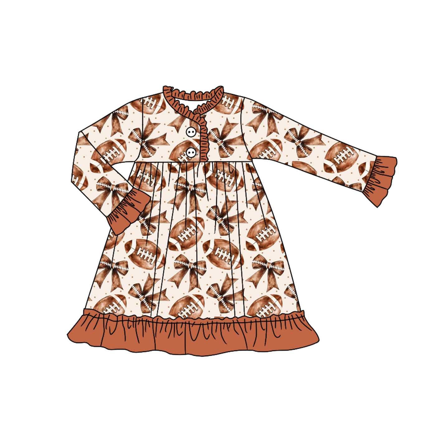 presale GLD1267 Baby Girls Button Footballs Bows Plaid Team Ruffle Knee Length Dresses D 816