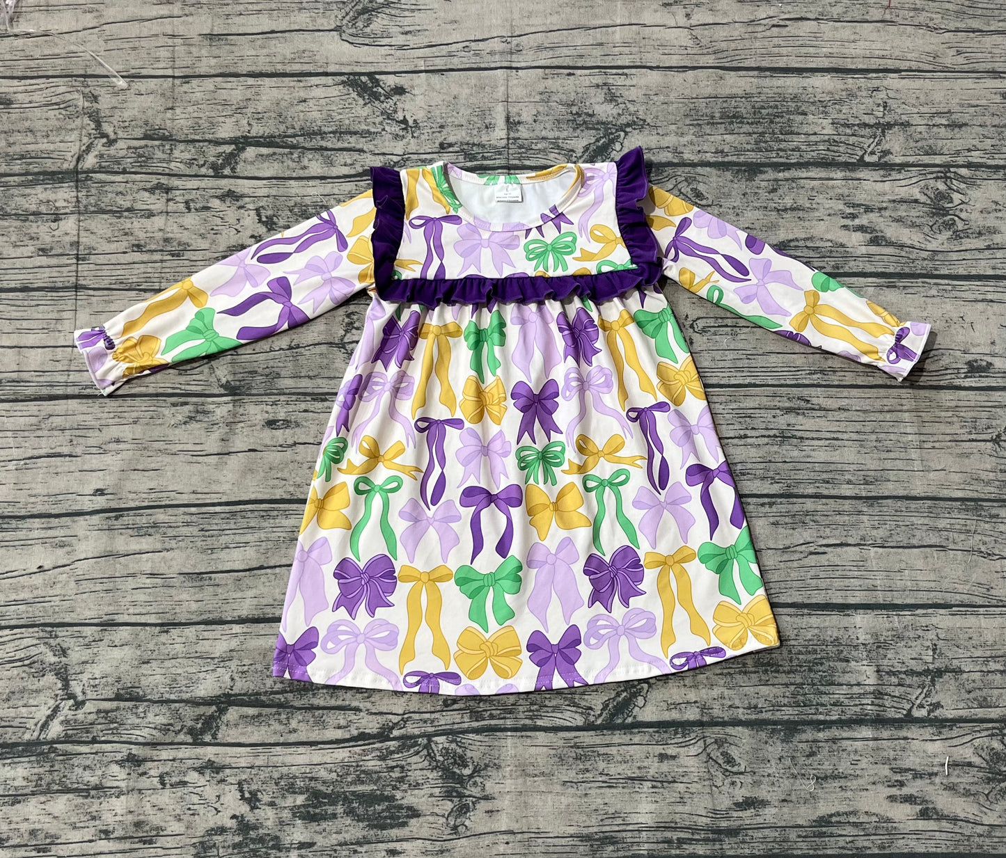 presale GLD1295 Baby Girls Mardi Gras Bows Ruffle Knee Length Dress D 909