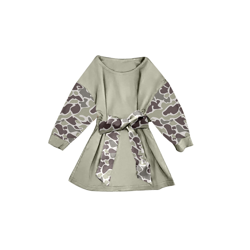 presale GLD1300 Baby Girls Khaki Camo Long Sleeve Belt Western Knee Length Dresses D 911