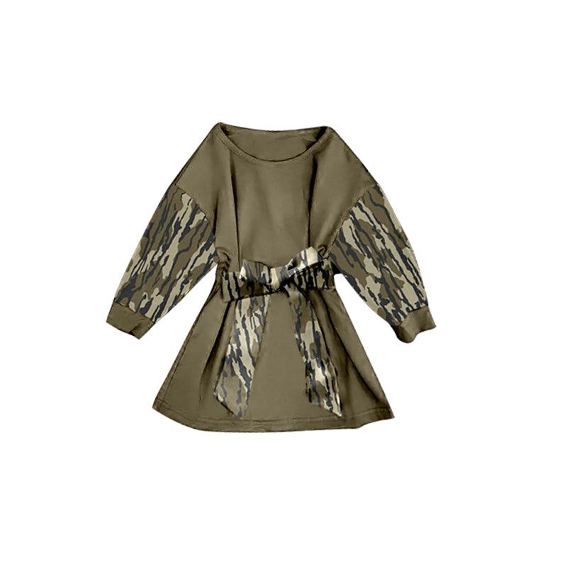 presale GLD1302 Baby Girls Bottomland Camo Long Sleeve Belt Western Knee Length Dresses D 911