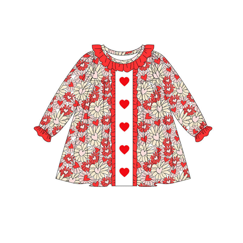 presale GLD1306 Baby Girls Red Hearts Flowers Valentine Ruffle Sleeves Knee Length Dresses D 913