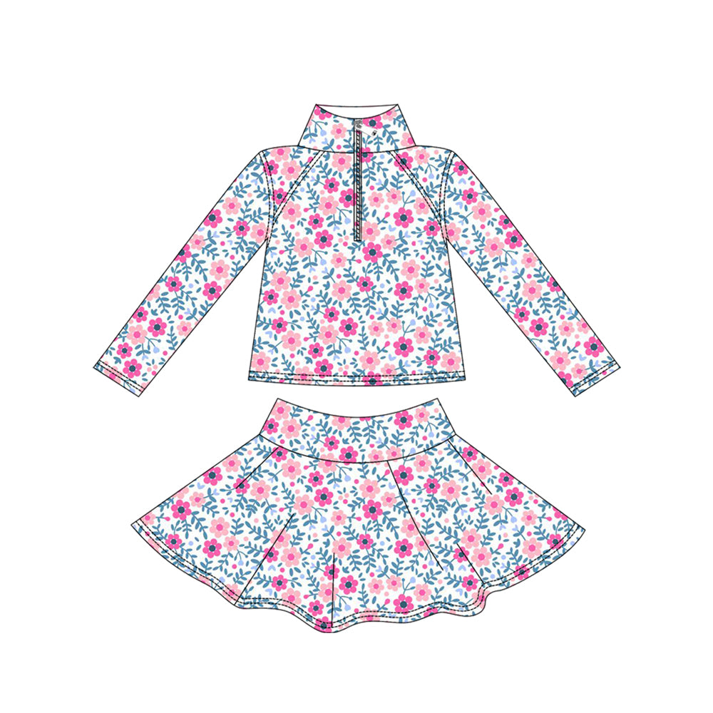 presale GLD1311 Baby Girls Pink Flowers Yoga Zipper Pullovers Skorts Clothes Set D 912