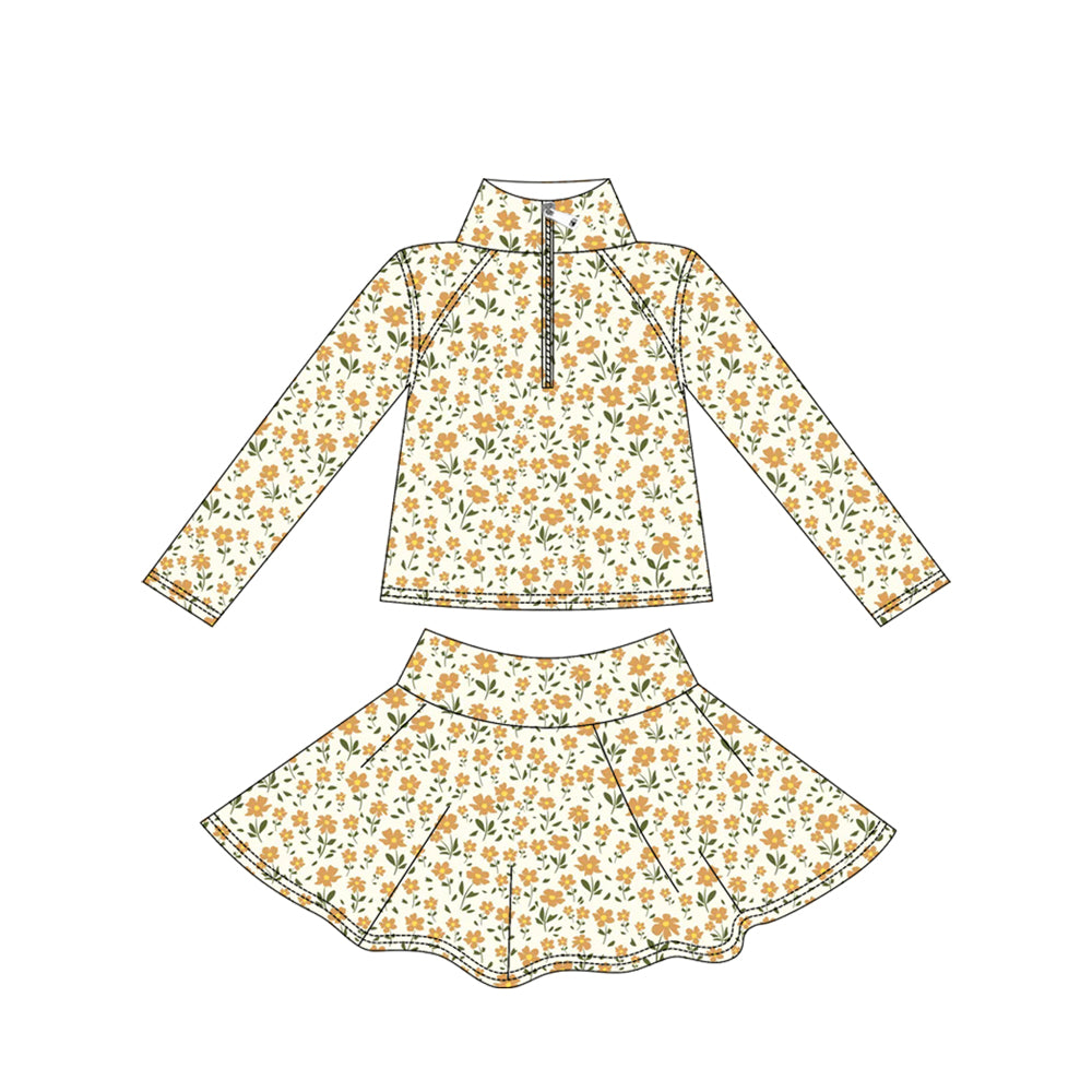 presale GLD1312 Baby Girls Yellow Flowers Yoga Zipper Pullovers Skorts Clothes Set D 912