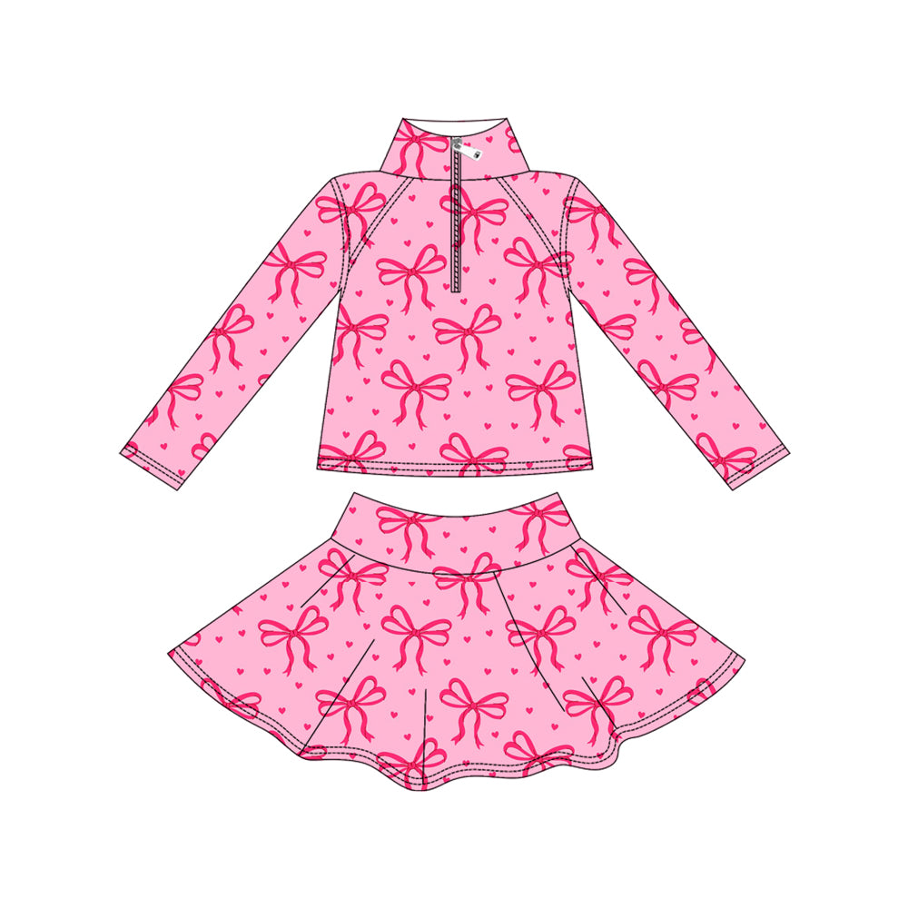 presale GLD1316 Baby Girls Hot Pink Bows Hearts Yoga Zipper Pullovers Skorts Clothes Set D 912