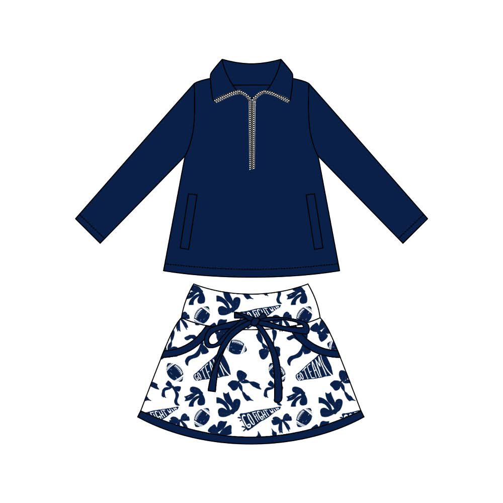 presale GLD1325 Baby Girls Pockets Pullover Hot Blue Footballs Bows Skorts Team Sets D 915