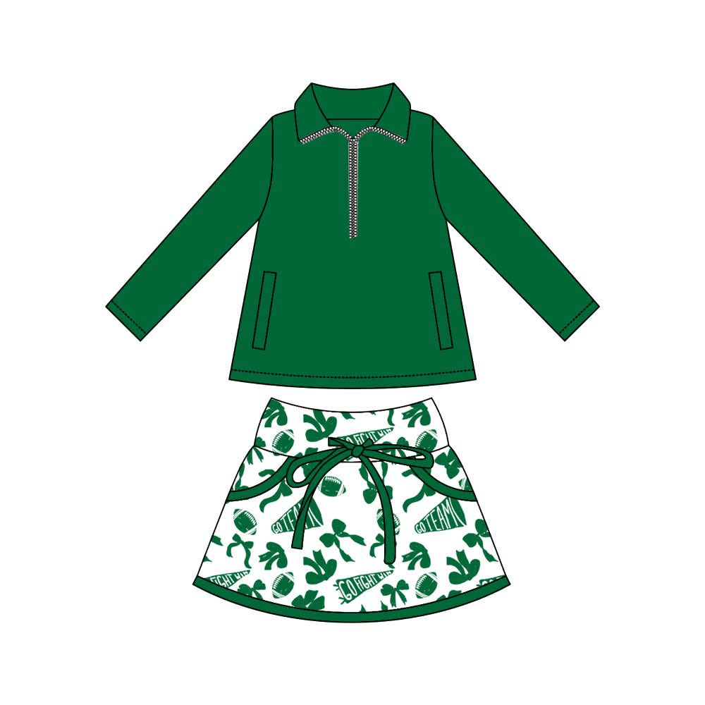 presale GLD1327 Baby Girls Pockets Pullover Green Footballs Bows Skorts Team Sets D 915