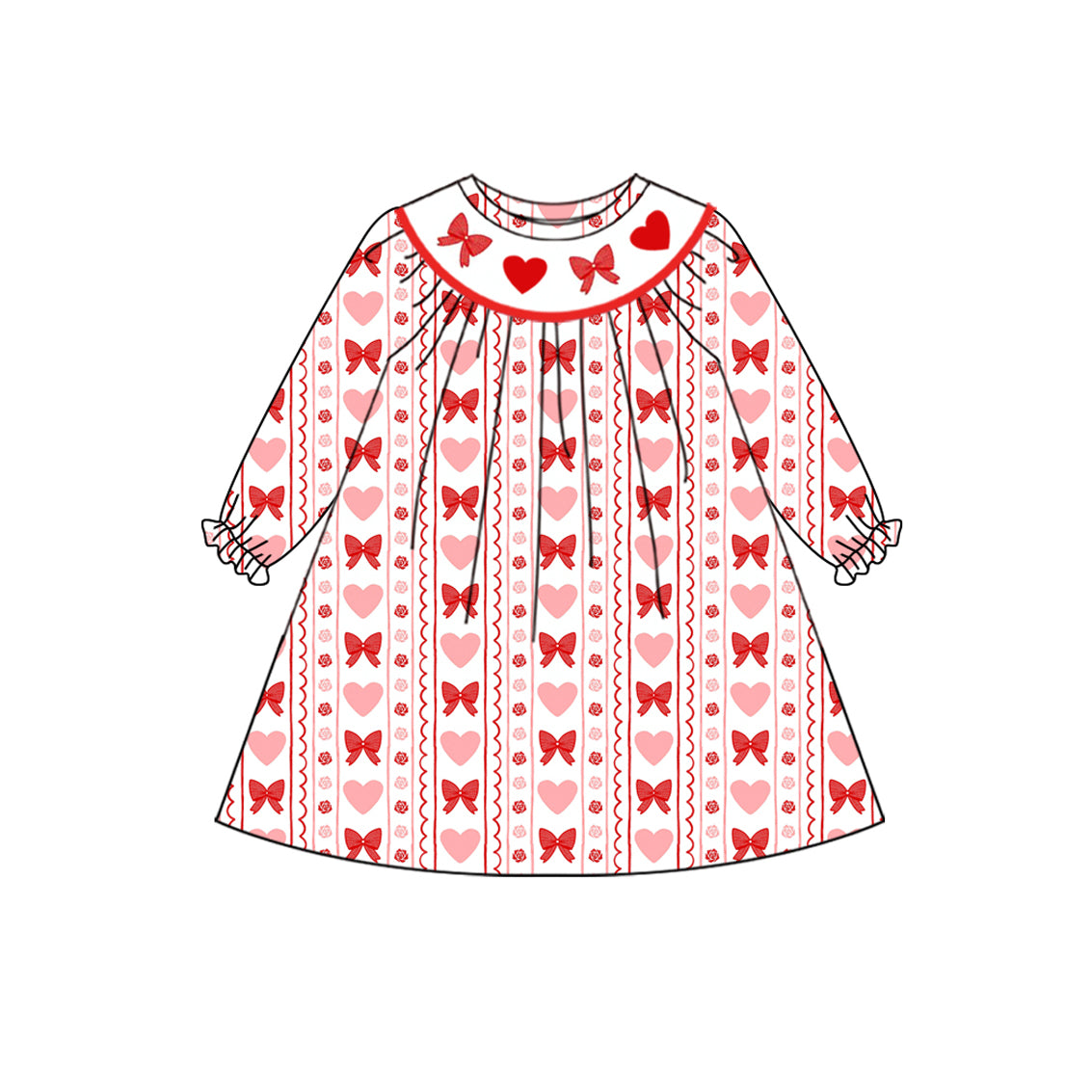 presale GLD1336 Baby Girls Red Bows Hearts Valentine Knee Length Dresses D 919