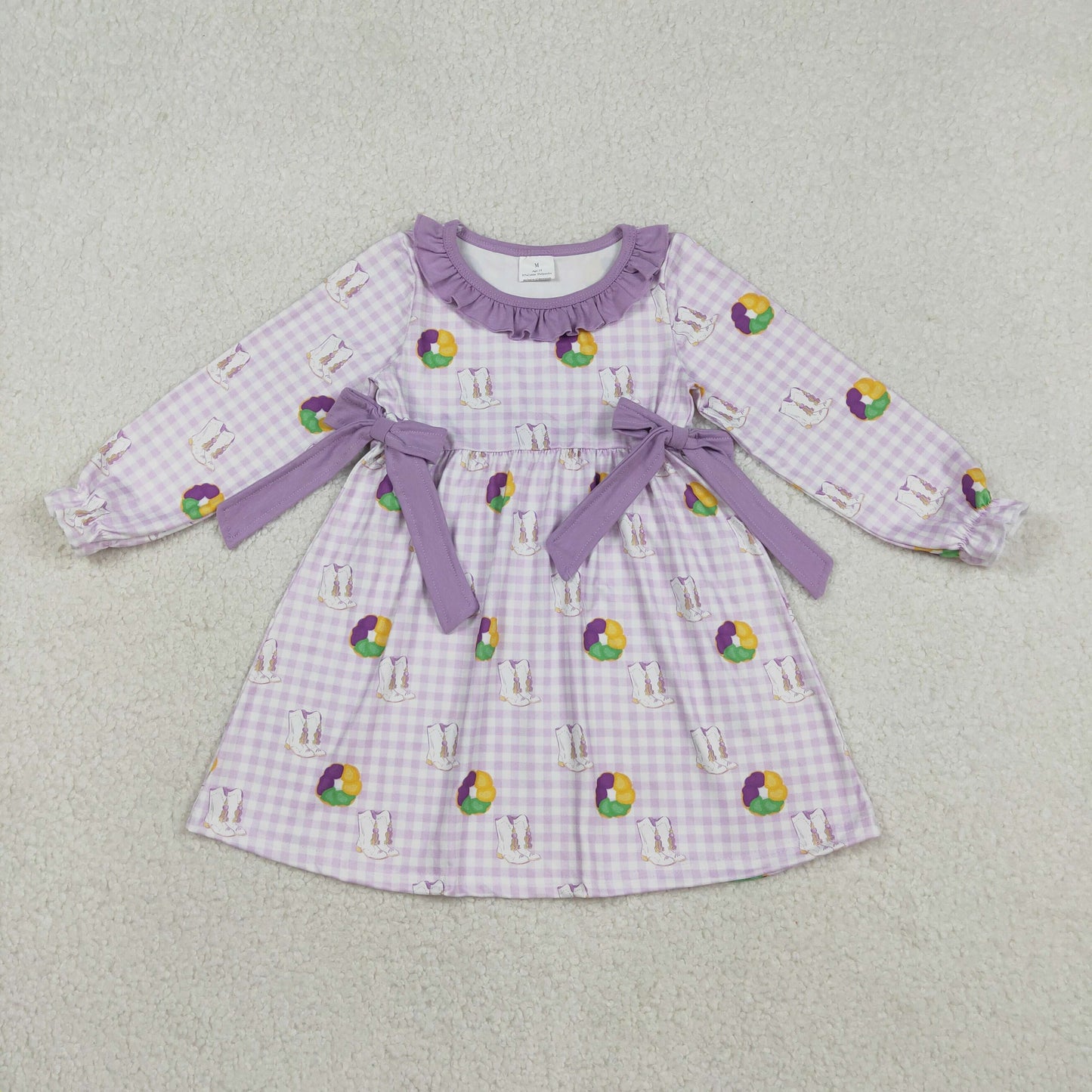 Sibling Baby Girls Mardi Gras Donuts Boot Checked Dress with Pocket Short Clothes Set Ruffle Zip Romper for Toddlers