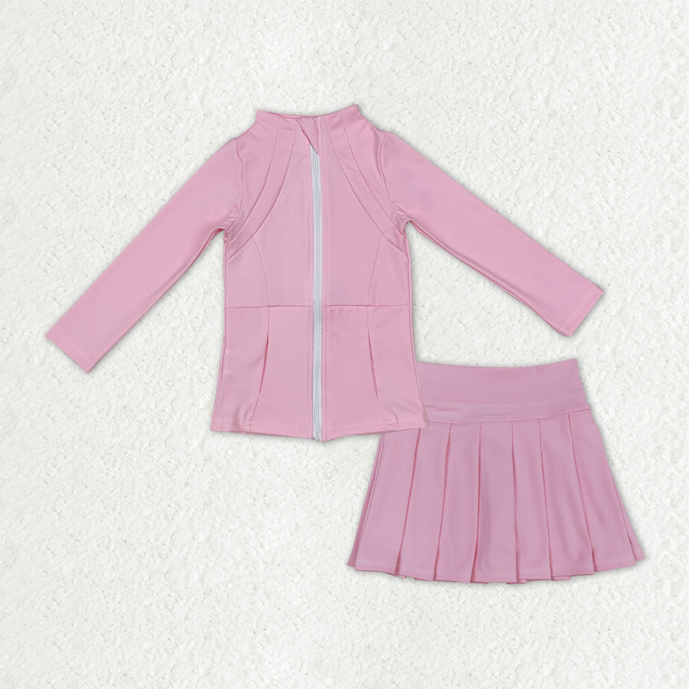 GLD1380 Baby Girls Pink Zipper Pockets Jackets Skirt Shorts Yoga Active Clothes Sets D 1014