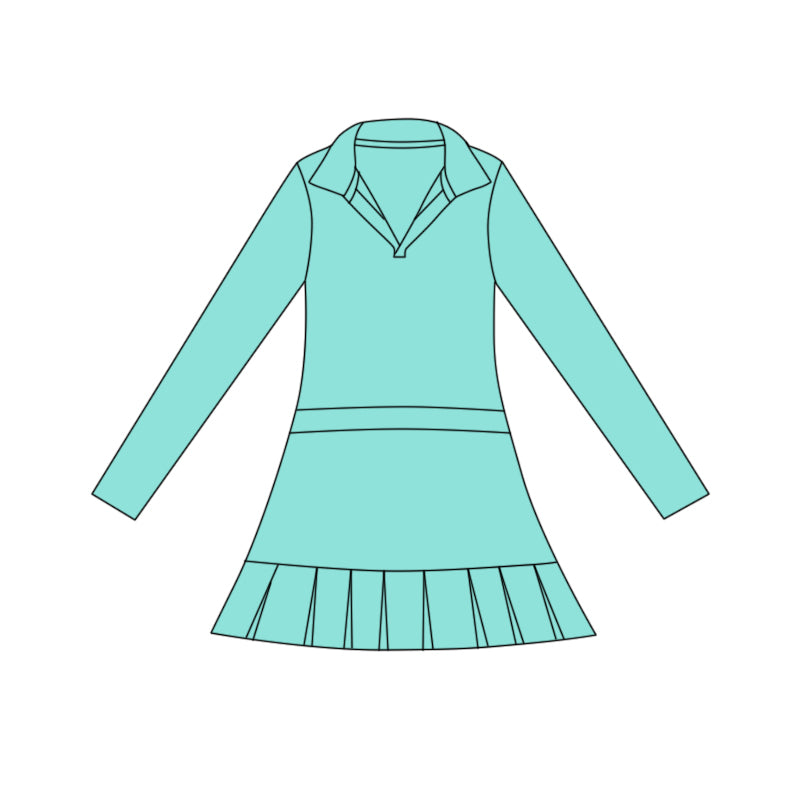 presale GLD1442 Baby Girls Aqua Long Sleeve Pleated Yoga Ruffle Knee Length Dresses D 1117