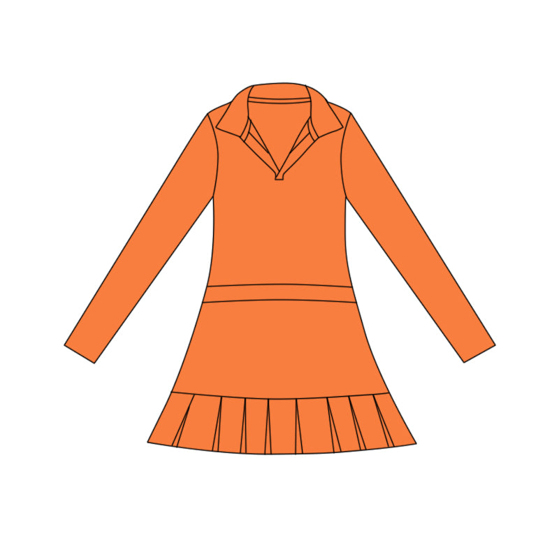 presale GLD1445 Baby Girls Orange Long Sleeve Pleated Yoga Ruffle Knee Length Dresses D 1117