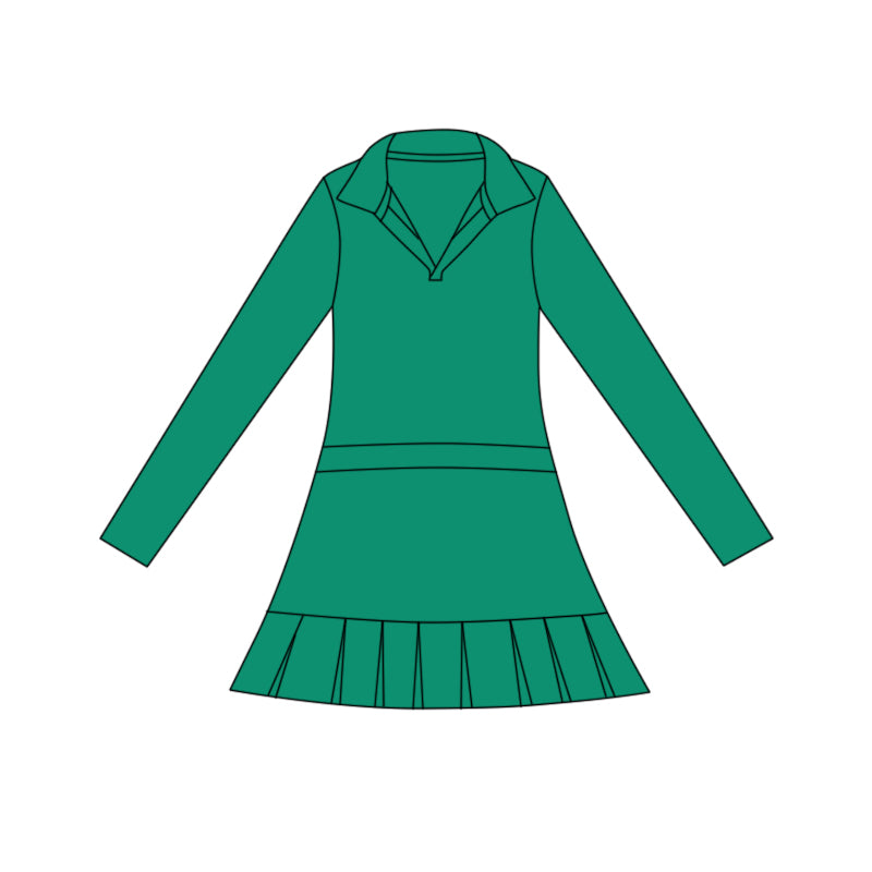presale GLD1446 Baby Girls Green Long Sleeve Pleated Yoga Ruffle Knee Length Dresses D 1117