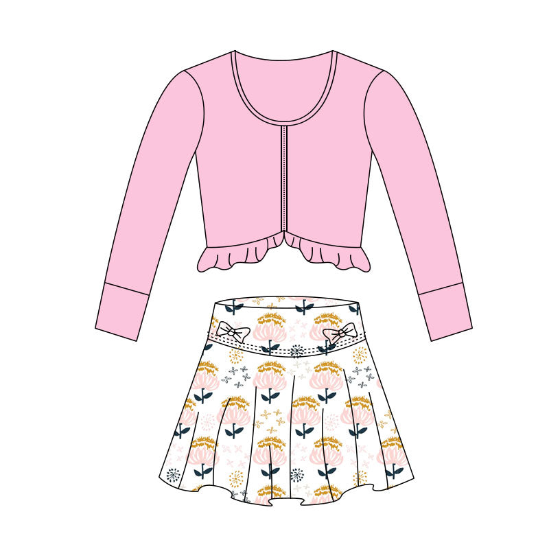 presale GLD1458 Baby Girls Pink Zipper Jackets Flowers Bows Skirts Shorts Yoga Clothes Sets D 1118