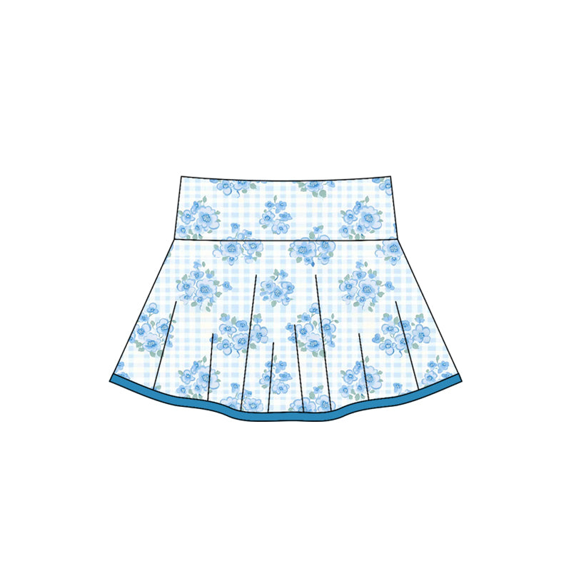 presale GLK0103 Baby Girls Blue Flowers Plaid Skirts D 5.30