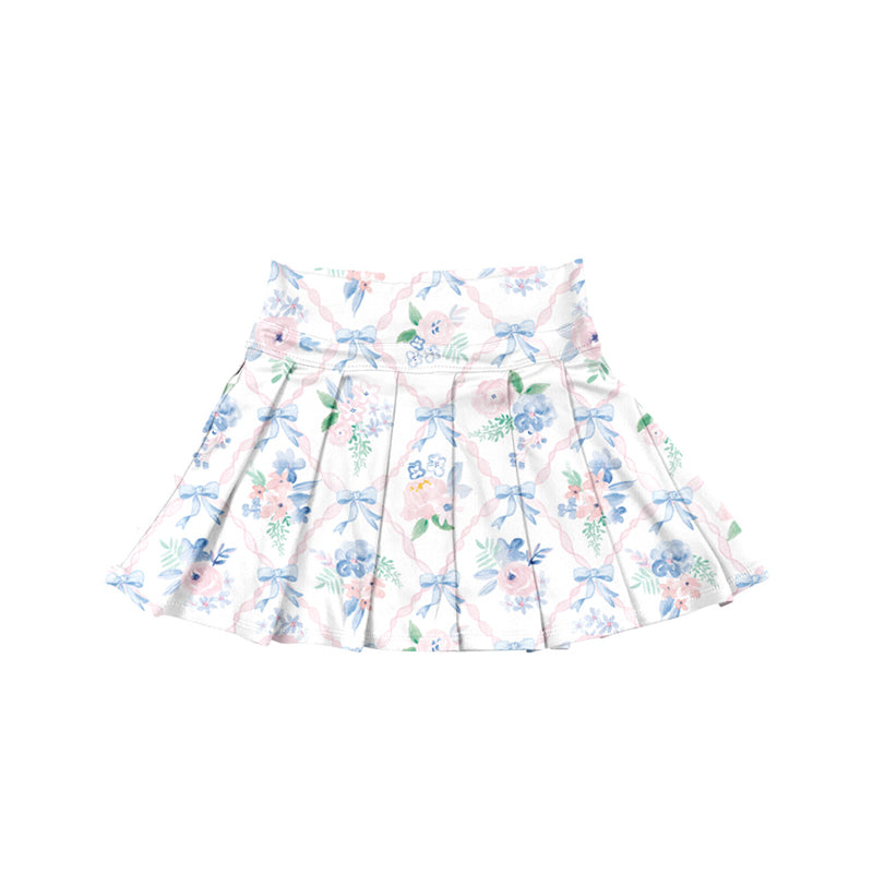 presale GLK0113 Baby Girls Pink Blue Bows Floral Plaid Yoga Skorts Bottom D 6.21