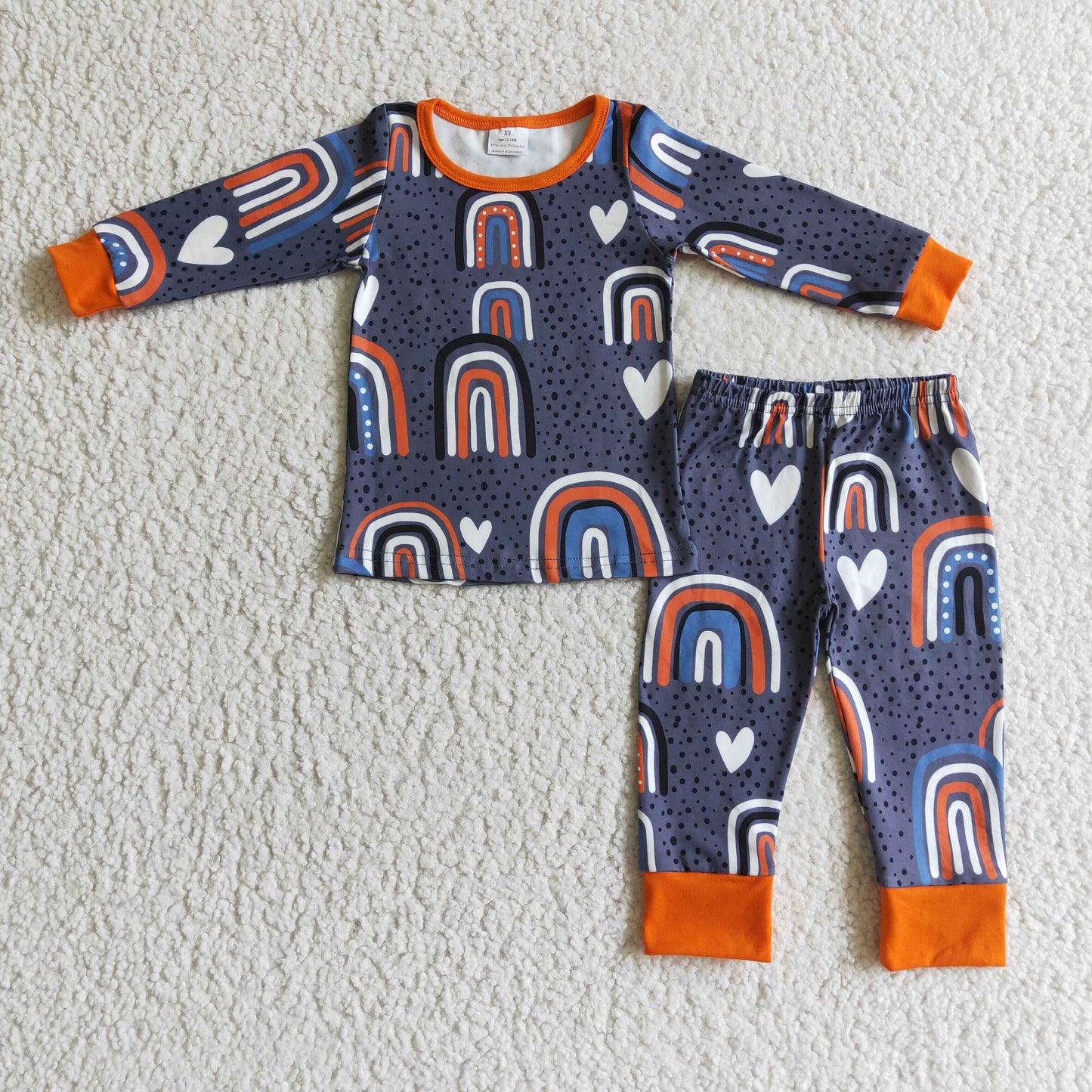 GLP0234 Girls Rainbow Heart Long Sleeve Pants Suit