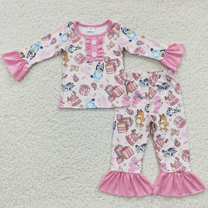 GLP0454 happy birthday cartoon pink long-sleeved trouser suit
