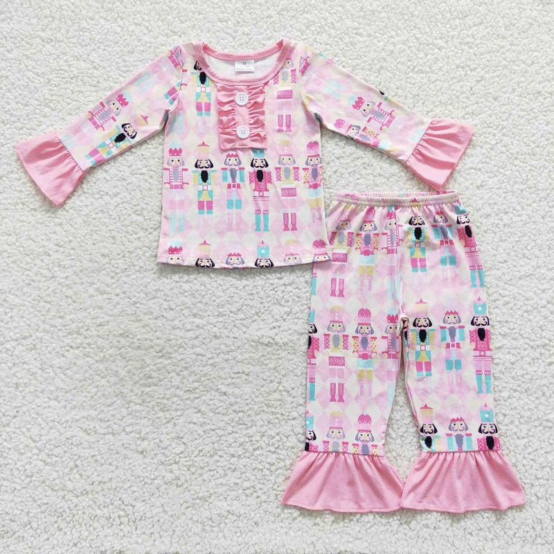 GLP0623 Girls Nutcracker King Soldier Pink Long Sleeve Pant pajamas Suit